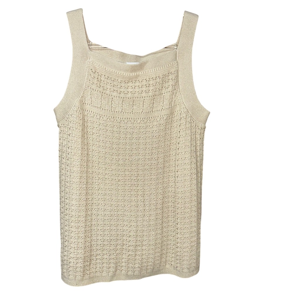 J.Jill Womens Cream Pointelle Knit Tank Top Square Neck‎ Sleeveless XS